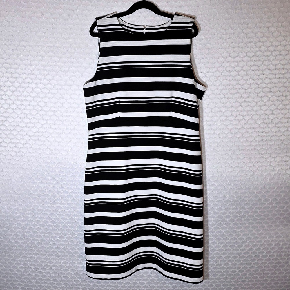 Ann Taylor Factory Petite Black White Striped Sleeveless Sheath Dress 10P